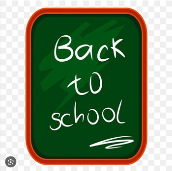 A dark green chalk background with colourful school objects and text reading Welcome Back to School August 29.
